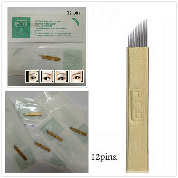 100 PCS PCD 12-Pin Permanent Makeup Manual Eyebrow Tattoo Needles Blade For Microblading Pen