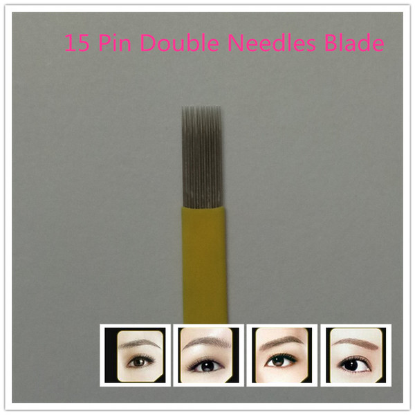 50 pcs 15 Pin Double Needles Blade For Permanent Eeybrow tattoo needle tips Manual Beauty Makeup microblading blades fog eyebrow