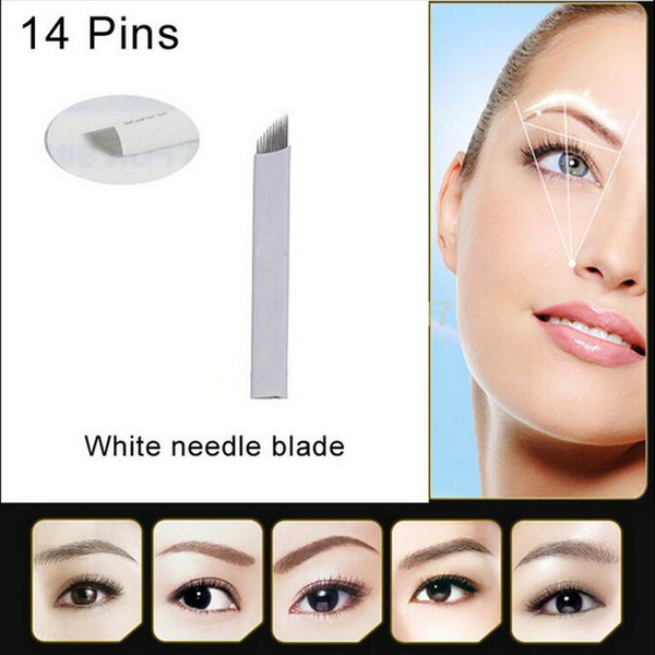 100 PCS 14Pin Permanent Makeup Manual Eyebrow Tattoo Needles Blade For 3D Embroidery Microblading Tattoo Pen Machine