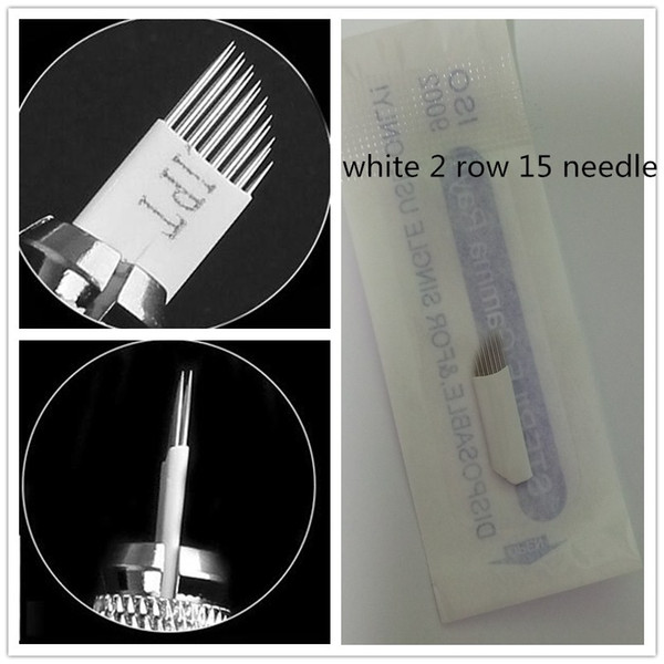 50pcs white 2 row 15 needle Permanent Makeup Eyebrow Tatoo Blade Microblading Needle For 3D Embroidery Manual Tattoo Pen Machine