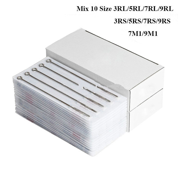 New 100pcs Assorted Sterilized Tattoo Needles Mixed 10 Sizes 3RL 5RL 7RL 9RL 3RS 5RS 7RS 9RS 7M1 9M1 Free Shipping