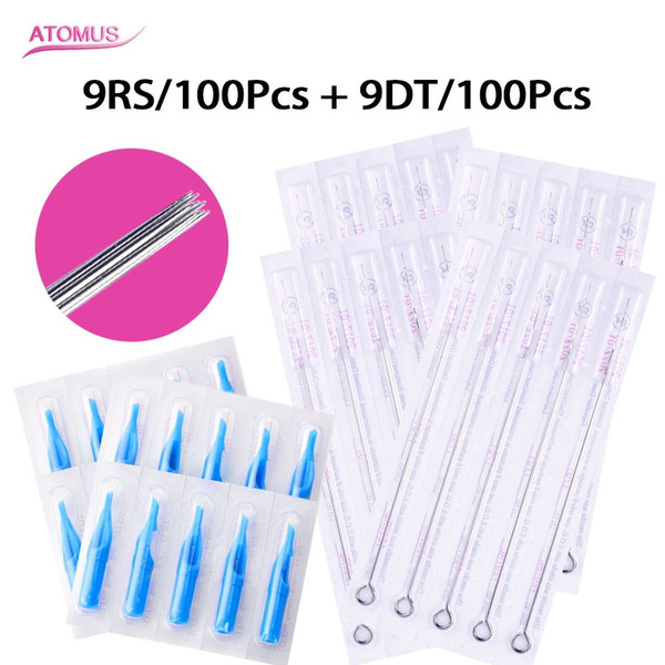 100pcs 9RS Tattoo Needles 100pcs 9DT Nozzle Tips Pre-sterilized Disposable Body Art Tips Pre-sterilized Disposable Body Art