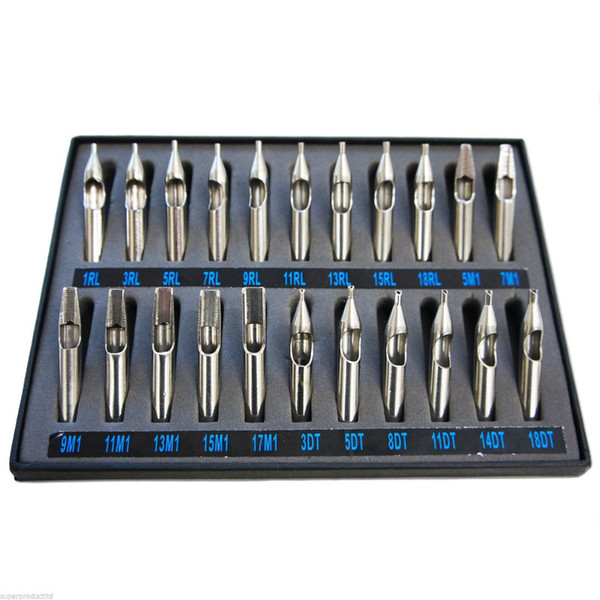 [Healthy Life] 22 x Tattoo Stainless Steel Tips Nozzles Guns Round Flat Dimond Tube Kit Set New