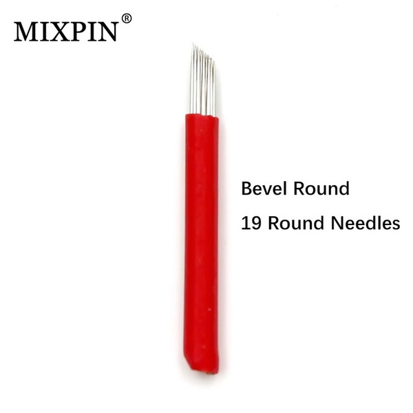 50 pcs Permanent Makeup Eyebrow Tattoo 19 Bevel Round Needles Microblading Needle 3D Eyebrow Embroidery 19 Fog Round Needle Red