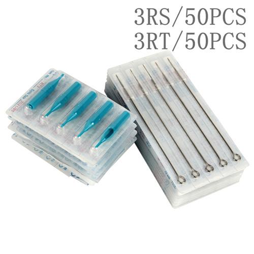 3RS+3RT Tattoo Needles With Tattoo Tubes Mixed Sterile Tattoo Needles And Disposable Tips Each Size 50pcs