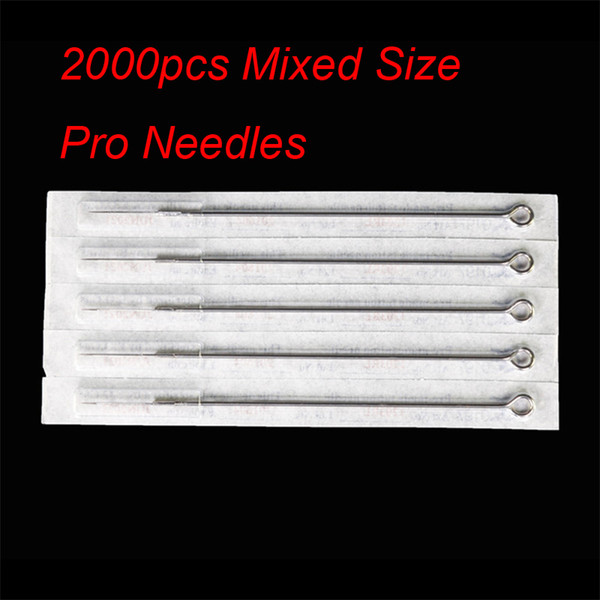 Free Shipping by express 2000Pcs Assorted Disposable Sterile Tattoo Needles Mixed Size For Tattoo Ink Cups Tips Kit