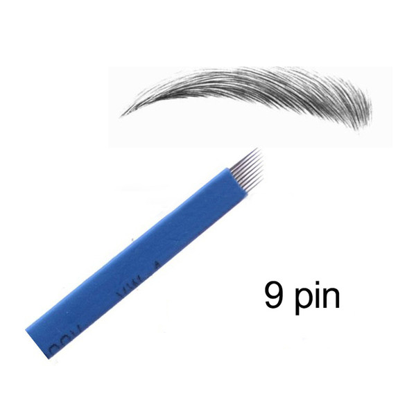 100 PCS Blue Laminas Tebori Microblading 9 Pin Tattoo Needles Permanent Makeup Blade For 3D Eyebrow Embroidery Manual Tattoo Pen