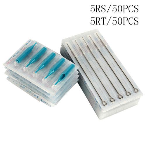 5RS+5RT Tattoo Needles With Tattoo Tubes Mixed Sterile Tattoo Needles And Disposable Tips Each Size 50pcs For Free Shipping