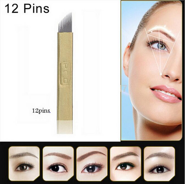 50 PCS PCD 12-Pin Permanent Makeup Manual Eyebrow Tattoo Needles Blade For Microblading Pen