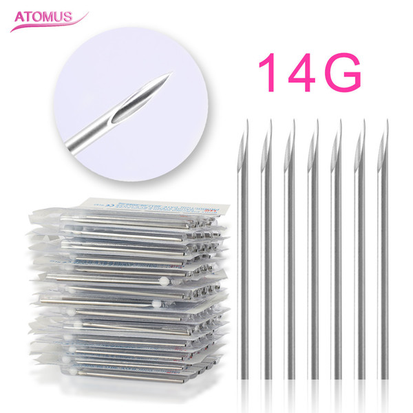 100 Pcs 14G/ 16G Piercing Needles Sterile Disposable Body Piercing Needles Sponge Head Disposable Puncture Needle For Tattoo Needle