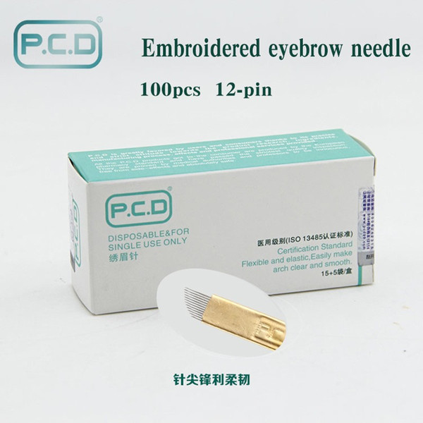 100 pcs PCD 12 Pin Permanent Makeup Eyebrow Tatoo Blade Microblading Needles For 3D Embroidery Manual Tattoo Pen