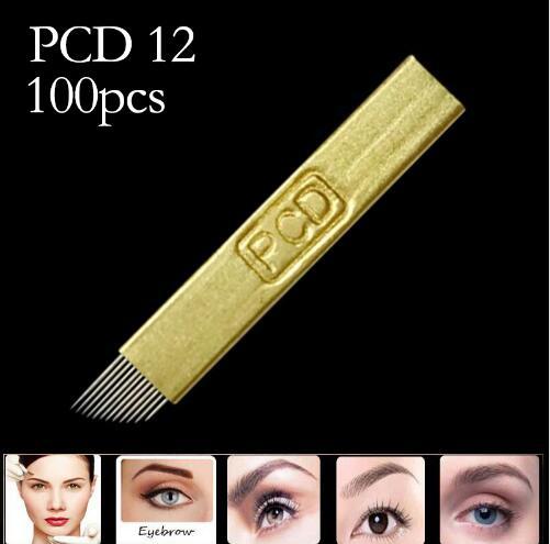 100 pcs Microblading 12 pin Hard PCD Needle 12 Blade Permanent Makeup Eyebrow Tattoo Needles Supplies