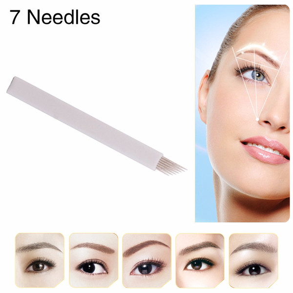 Wholesale-50pcs/lot Chuse S7 Permanent Eyebrow Makeup Manual Tattoo Bevel Blade 7 Needles