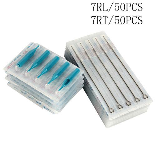 7RL+7RT Tattoo Needles With Tattoo Tubes Mixed Sterile Tattoo Needles And Disposable Tips Each Size 50pcs For Free Shipping