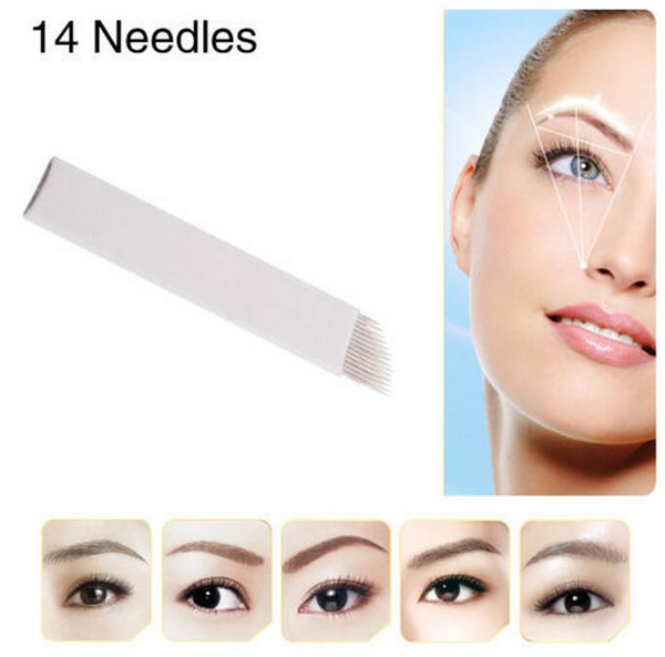 50 PCS 14Pin Permanent Makeup Manual Eyebrow Tattoo Needles Blade For 3D Embroidery Microblading Tattoo Pen Machine