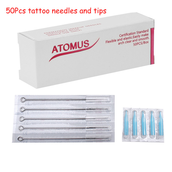 50 PCS Disposable Sterile Tattoo Needle+50PCS Blue Disposable Tattoo Tips Free Shipping Tattoo Needle Product Permanent Makeup