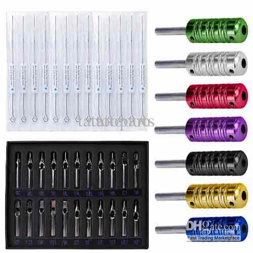 Tattoo supply mini kits 50 pcs disposable needles 7 color grips 1 box tips DAP-001