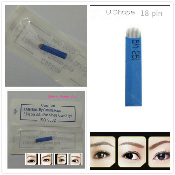 Wholesale-50 PCS 18 Pin U Shape s Permanent Makeup Eyebrow Embroidery Blade For 3D Microblading Manual Tattoo Pen