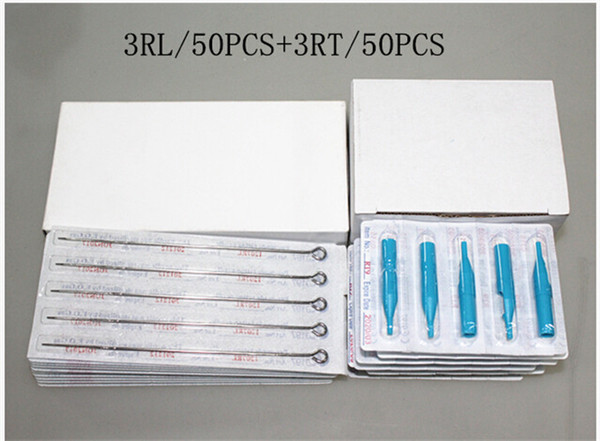 3RL+3RT Tattoo Needles With Tubes Mixed Sterile Tattoo Needles And Disposable Tattoo Tips Each Size 50pcs