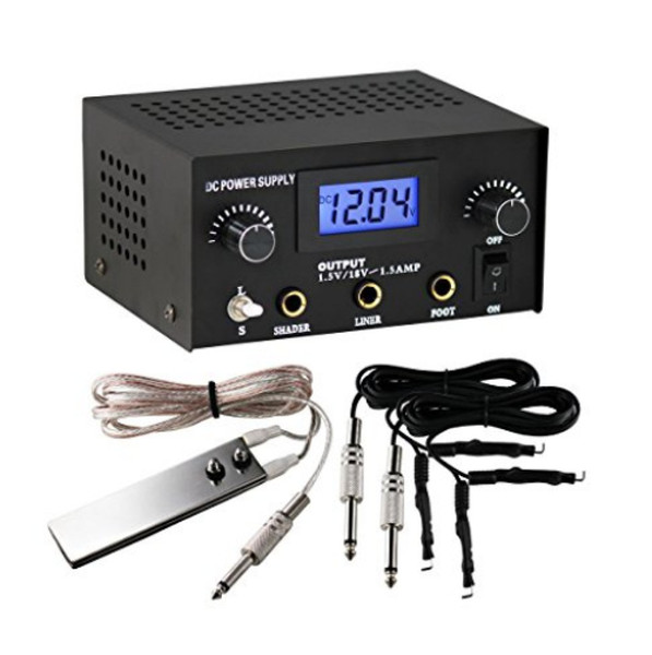 1 Set Tattoo World Dual Digital Tattoo Power Supply With Foot Pedal And 2 Black Clip Cords