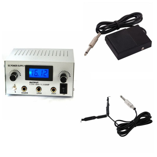 Wholesale-Crazy Tattoo Power Supply NEW Silver Dual Digital LCD Tattoo Power Supply Unit Set with Plug Clip Cord Foot Pedal Free shipping