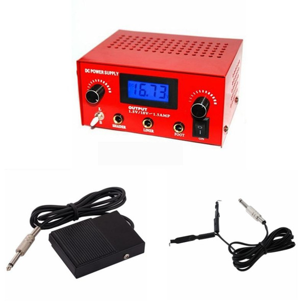 Wholesale-Crazy Tattoo Power Supply Hot Sales Red Dual Digital Tattoo Power Supply Unit Set with Plug Clip Cord Foot Pedal Free Shipping