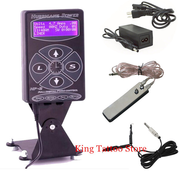 Wholesale-Tattoo Power Supply Kits Set Hurricane HP-2 Dual Digital LCD Tattoo Power Supply with Clip Cord and Foot Pedal