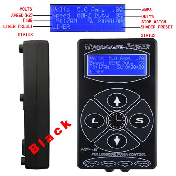 Tattoo Power Supply Hurricane Digital LCD Display BlackColor For Tattoo Gun Needle Ink Grip Kits