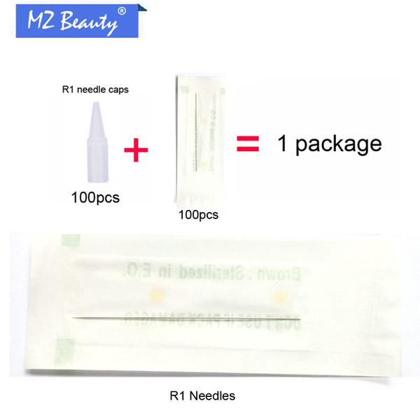 Wholesale-100pcs Tattoo tips 1RL needles with 100pcs Round 1 needle caps Disposable use for permanent make up machine