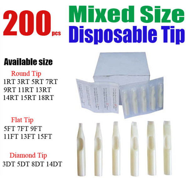 Wholesale-Solong Tattoo 200 x Disposable Tattoo Tips White Color Assorted Mixed Size for Grip Needle Ink Kit TPB-200