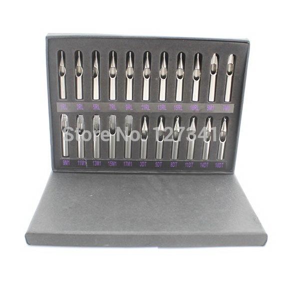 Wholesale-Wholesale  Quality 304 Stainless Steel Tips Kit 22 Sizes Round,Diamond,Magnum Tattoo Tip + ONE TIP BRUSH Freeshipping