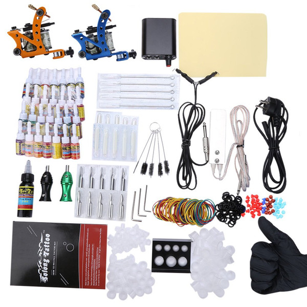 Solong Complete Tattoo Kit 29 Color Inks Power Supply 2 Top Machine Guns Choosing The Power Cable Contact Machine and Power Box