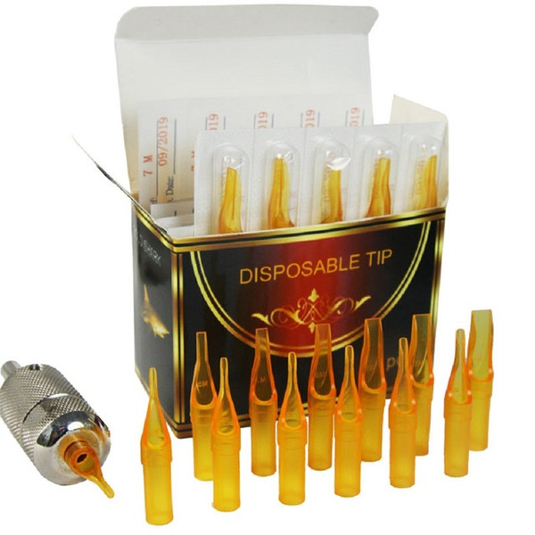 Wholesale-50PCS 7R Gold Shark Disposable Tattoo Sterile Tips Nozzle Supply - Round Size 7