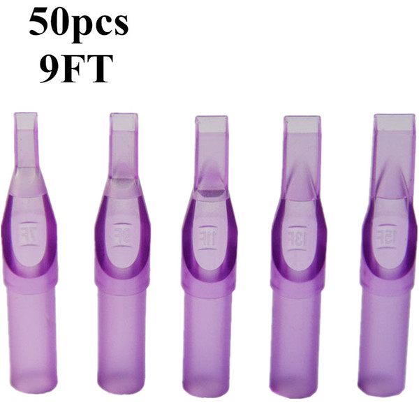 Wholesale-50PCS Flat/Magnum Size 9 Disposable Purple Short Tattoo Tip Tube Nozzle Supply --007-9FT