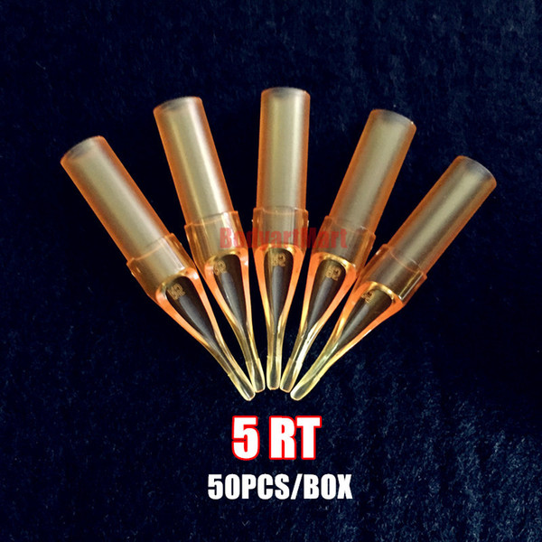 Wholesale-New 50PCS RT5 Yellow Tattoo Round 5 Tips Gold Shark Disposable Pro-Sterile Tattoo Tip Nozzle 5RT Supply GSDT-5RT#