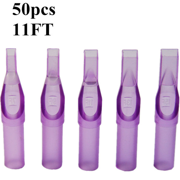 Wholesale-50PCS Flat/Magnum Size 11 Disposable Purple Short Tattoo Tip Tube Nozzle Supply --007-11FT