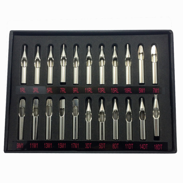 Wholesale-22PCS Stainless Steel Tattoo Nozzle Tips Set Round Diamond Magnum DT RT FT Tattoo Tips Mixed For Tattoo Supply Free Shipping