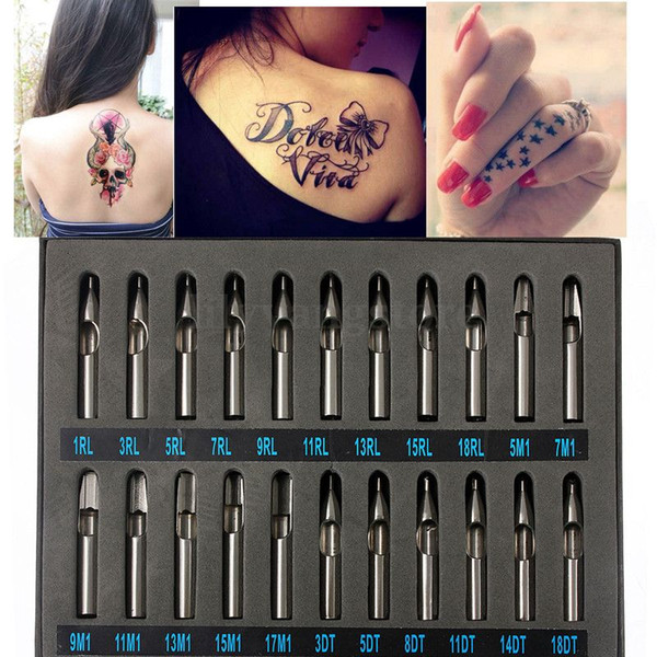 Wholesale-22 Pcs Stainless Steel Tattoo Nozzle Tips for Machine Gun Needles Tube Kit Box