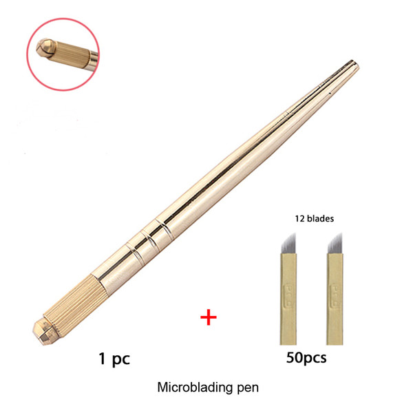 Microblading pen with 50pcs PCD 12 needles blade Kits for permanent makeup eyebrow tattoo pen