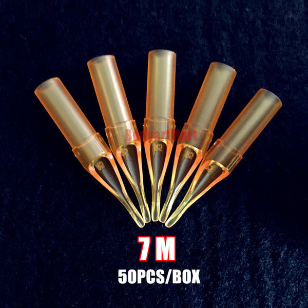 Wholesale-New 50pcs FT7 Yellow Tattoo Flat Magnum 7 Tip Nozzle Gold Shark Disposable Tattoo Tip Nozzle M7 Supply GSDT-7FT#