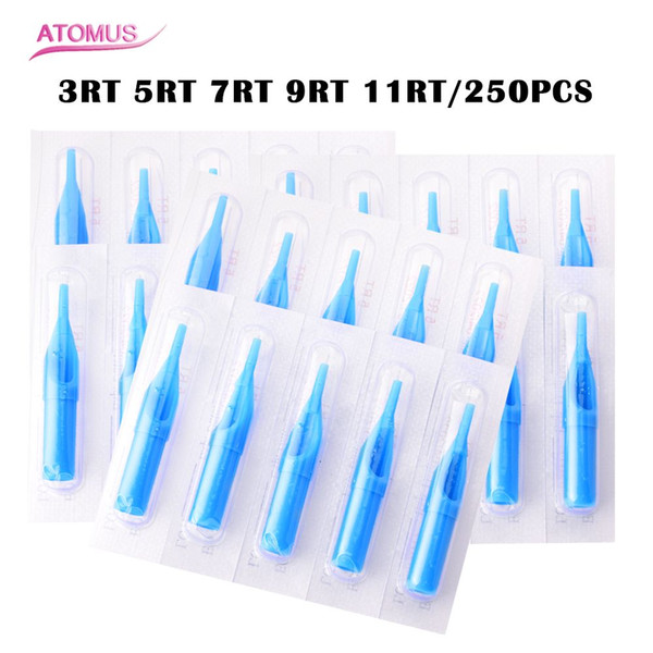 250Pcs Tattoo Tips Professional 3RT/ 5RT/ 7RT/ 9RT/ 11RT Disposable Tattoo Tips Blue Sterile Nozzle Tip Plastic For Tattoo