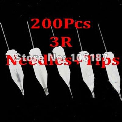 Wholesale-200Pcs 3R White Plastic Permanent Makeup Nozzle +Sterilized Permanent Makeup Needles(100Pcs Of Each) For Beauty