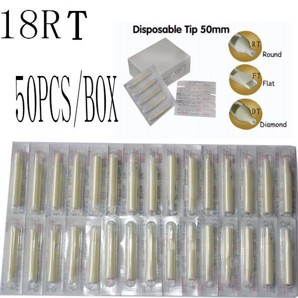 Wholesale-50Pcs 18RT Sterile Assorted Plastic Disposable Tattoo Tips White Nozzles Tube 50302018RT