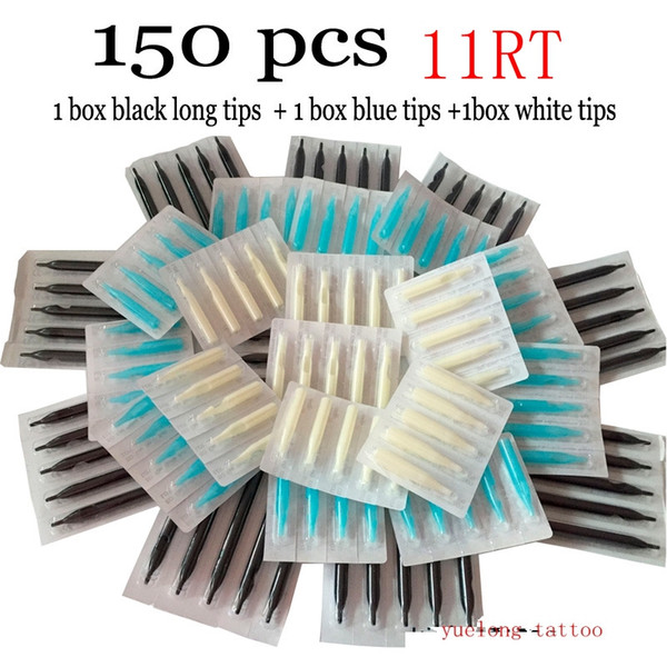 Wholesale-11rt Hot sale Tattoo Nozzle 150 pcs Disposable white blue blackTattoo tips for tattoo guns machine tattoo ink kit free shipping