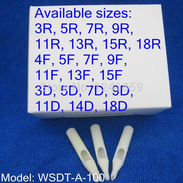 Wholesale-100pcs White Disposable Tattoo Tip Tube Nozzle Round Flat Diamond U Pick Size Supply WSDT-A-100#