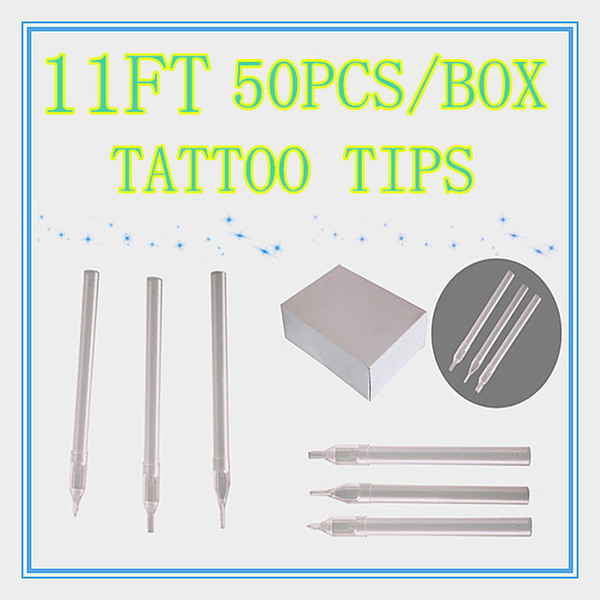 Wholesale-Box Of 50 Flat Size 11FT white Disposable Long Tattoo Tips Nozzle Supply HLDT-A-11FT