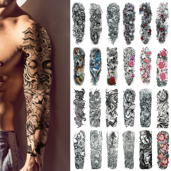 Waterproof Temporary Tattoo Sticker Full Arm Large Skull Old School Tattoo Stickers Flash Fake Tattoos For Men Women #288345