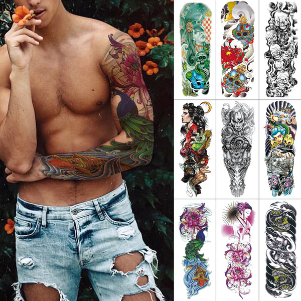 Large temporary tattoo sticker Peacock Arm Sleeve Tattoos Devil totem Koi waterproof body tattoo for men women Personalized High Quality