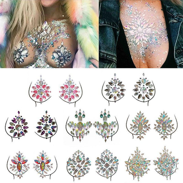 Resin Rhinestone Chest Glitter Sticker For Female Rhinestone Body Chest Tattoo Sticker Decoration Festival Party Ornaments SH190729