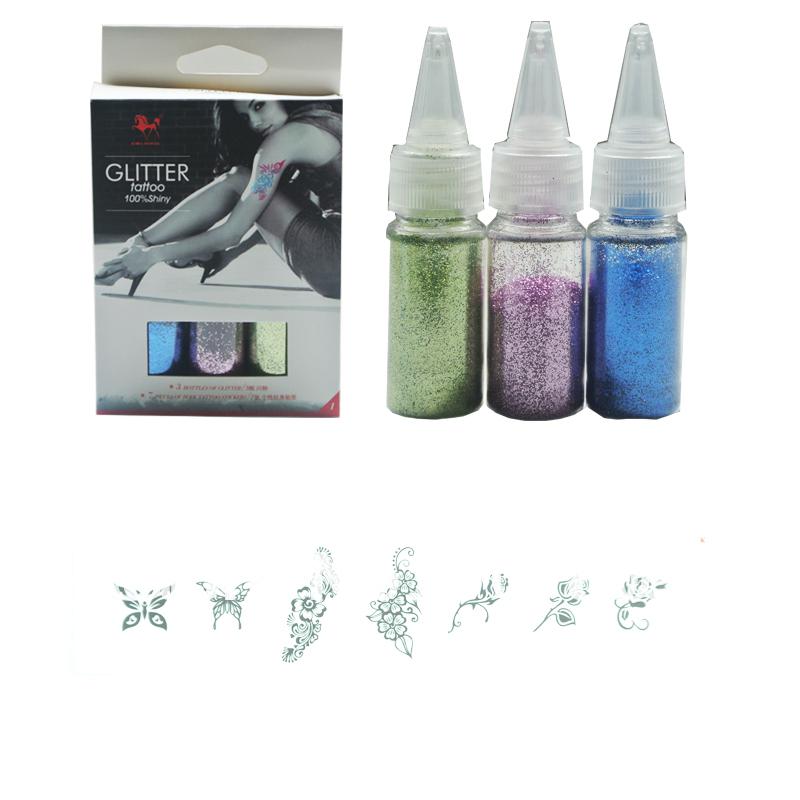 Wholesale-Free shipping 3sets mixed design stencils for Shimmer Glitter Tattoos Creative DIY Water Proof Create Professional Body Art